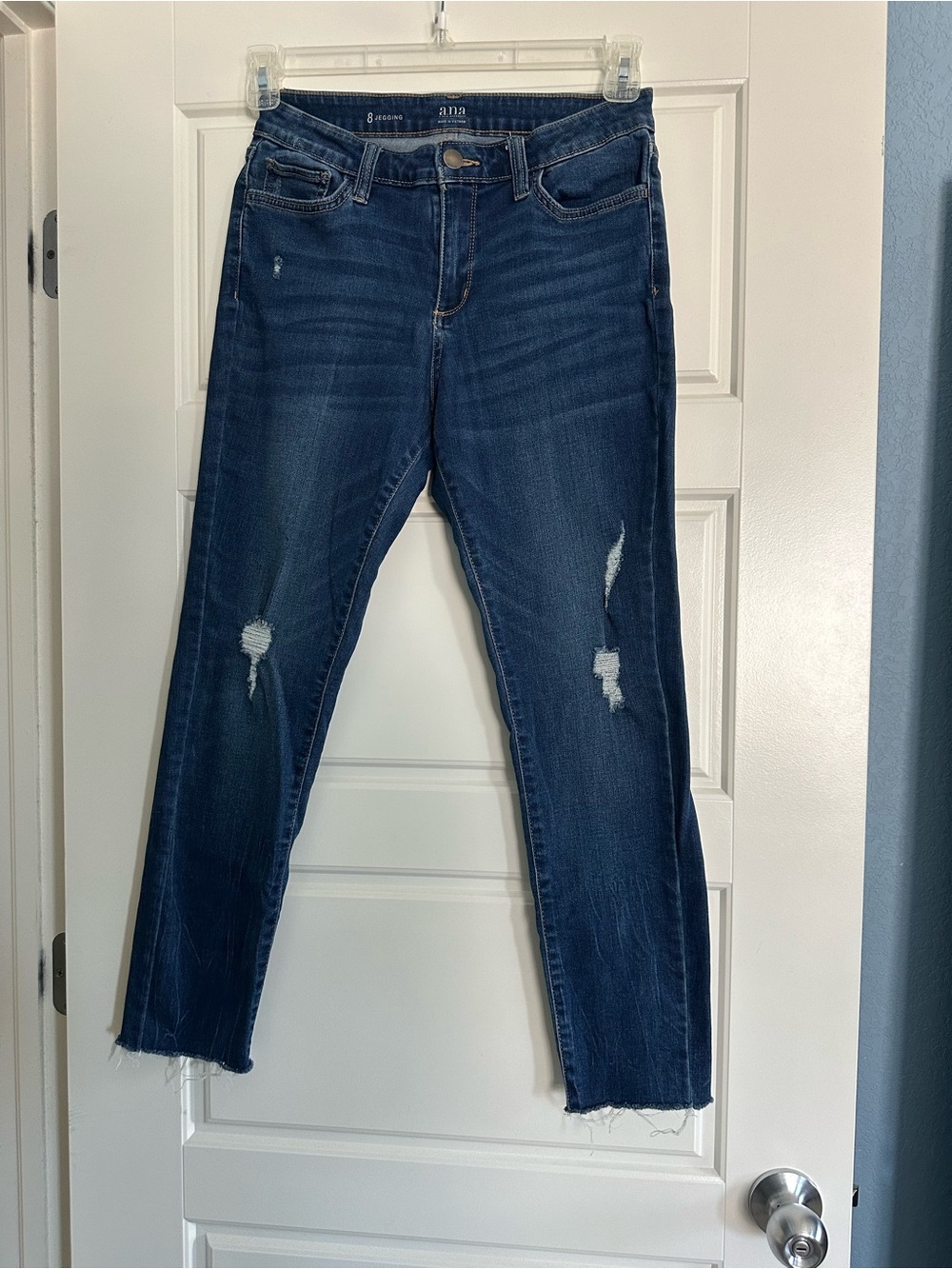 a.n.a Dark Blue Ankle Distressed Jeggings - size 8